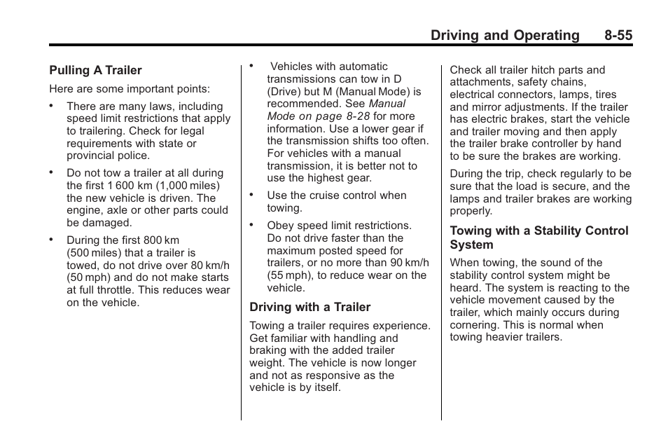 Driving and operating 8-55 | Cadillac 2010 Cadillac CTS/CTS-V User Manual | Page 295 / 464