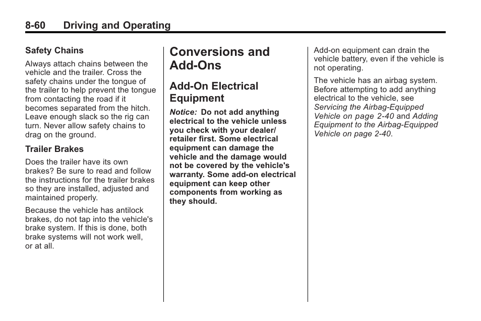 Conversions and add-ons, Add-on electrical equipment, Add-on electrical | Equipment -60 | Cadillac 2010 Cadillac CTS/CTS-V User Manual | Page 300 / 464