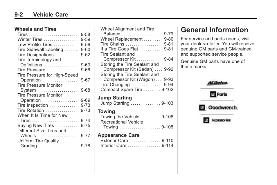 General information, General information -2, Vehicle | 2 vehicle care | Cadillac 2010 Cadillac CTS/CTS-V User Manual | Page 302 / 464