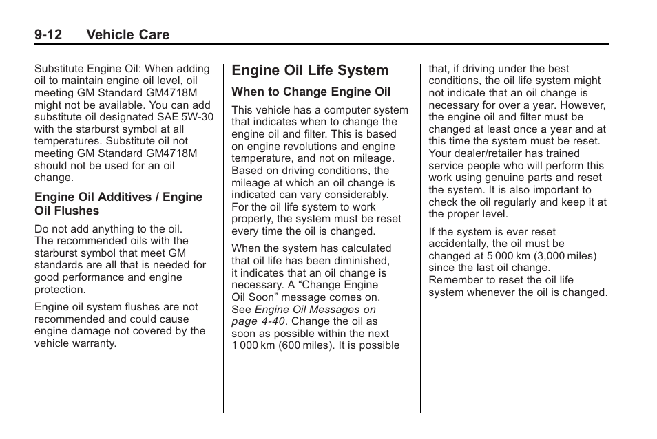 Engine oil life system, Engine oil life system -12, Park | Cadillac 2010 Cadillac CTS/CTS-V User Manual | Page 312 / 464