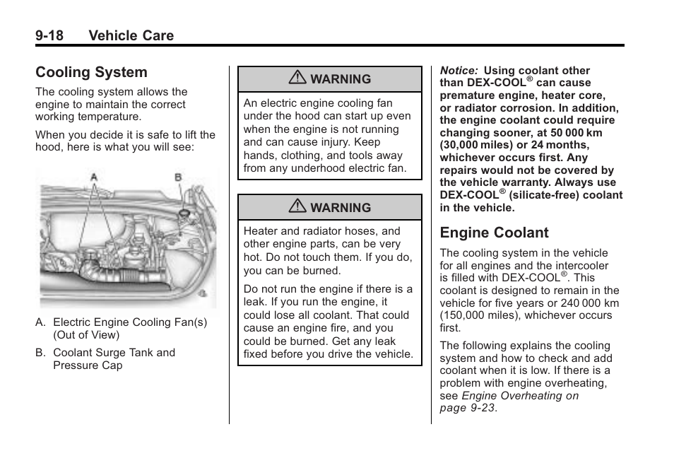 Cooling system, Engine coolant, Cooling system -18 engine coolant -18 | High intensity, 18 vehicle care | Cadillac 2010 Cadillac CTS/CTS-V User Manual | Page 318 / 464