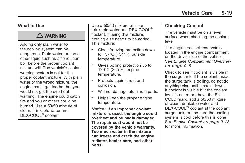 Vehicle care 9-19 | Cadillac 2010 Cadillac CTS/CTS-V User Manual | Page 319 / 464