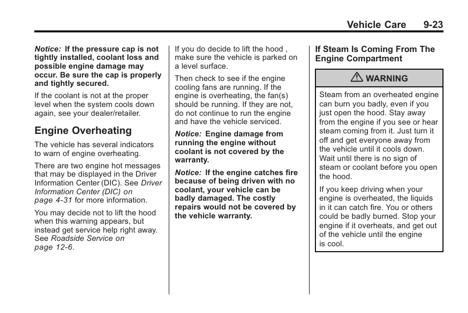 Engine overheating, Engine overheating -23 | Cadillac 2010 Cadillac CTS/CTS-V User Manual | Page 323 / 464