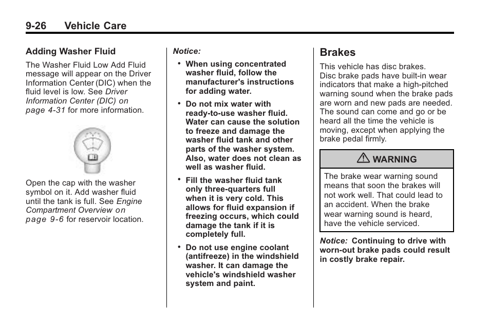 Brakes, Brakes -26, 26 vehicle care | Cadillac 2010 Cadillac CTS/CTS-V User Manual | Page 326 / 464