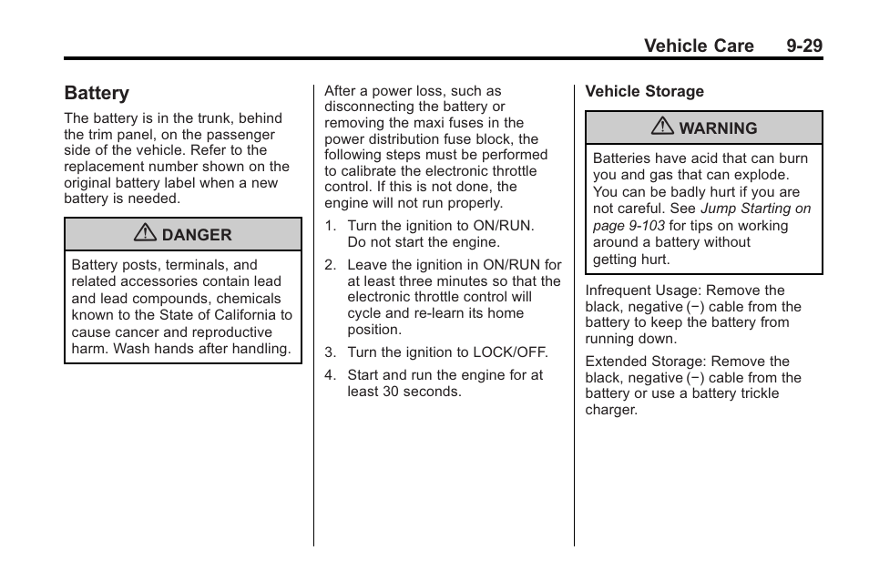 Battery, Battery -29 | Cadillac 2010 Cadillac CTS/CTS-V User Manual | Page 329 / 464