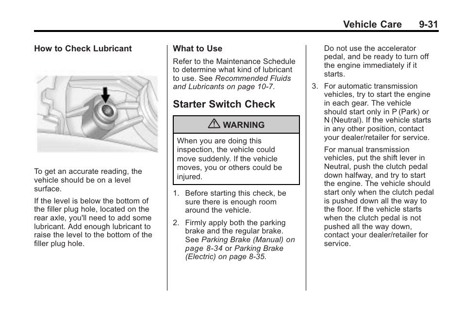 Starter switch check, Starter switch check -31 | Cadillac 2010 Cadillac CTS/CTS-V User Manual | Page 331 / 464