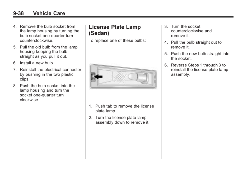License plate lamp (sedan), License plate lamp, 38 vehicle care | Cadillac 2010 Cadillac CTS/CTS-V User Manual | Page 338 / 464