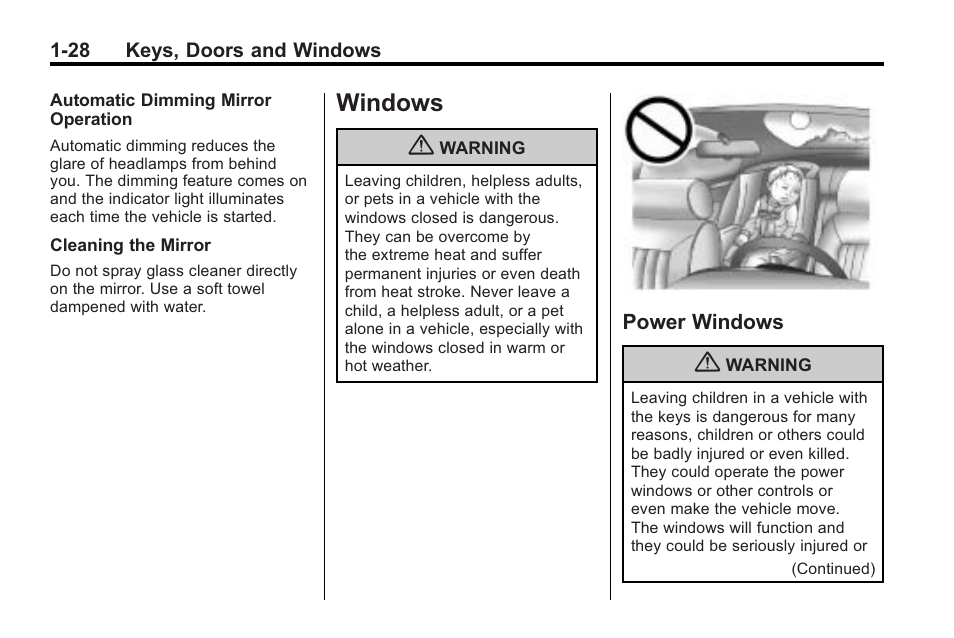 Windows, Power windows, Windows -28 | Vehicle messages | Cadillac 2010 Cadillac CTS/CTS-V User Manual | Page 34 / 464