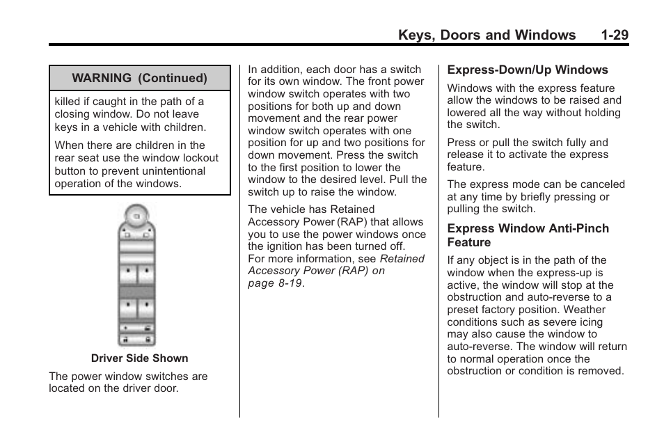 Keys, doors and windows 1-29 | Cadillac 2010 Cadillac CTS/CTS-V User Manual | Page 35 / 464
