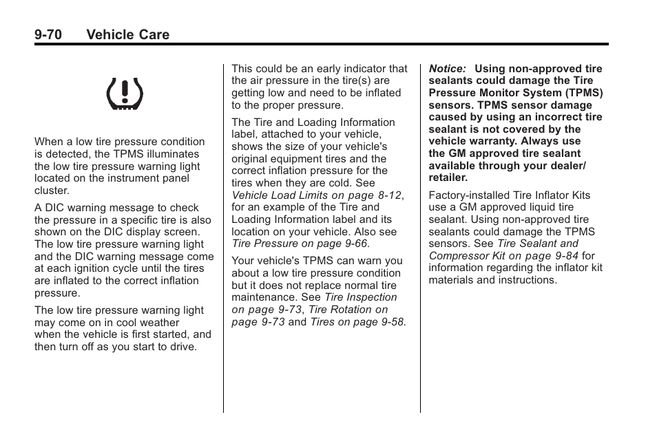70 vehicle care | Cadillac 2010 Cadillac CTS/CTS-V User Manual | Page 370 / 464