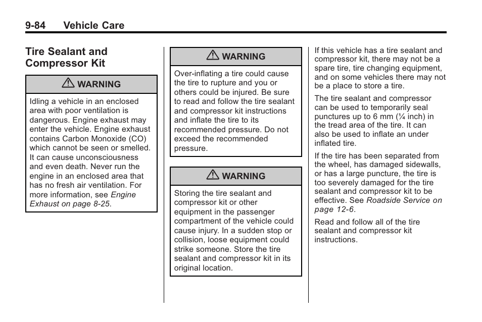 Tire sealant and compressor kit, Tire sealant and, Compressor kit -84 | Genuine | Cadillac 2010 Cadillac CTS/CTS-V User Manual | Page 384 / 464