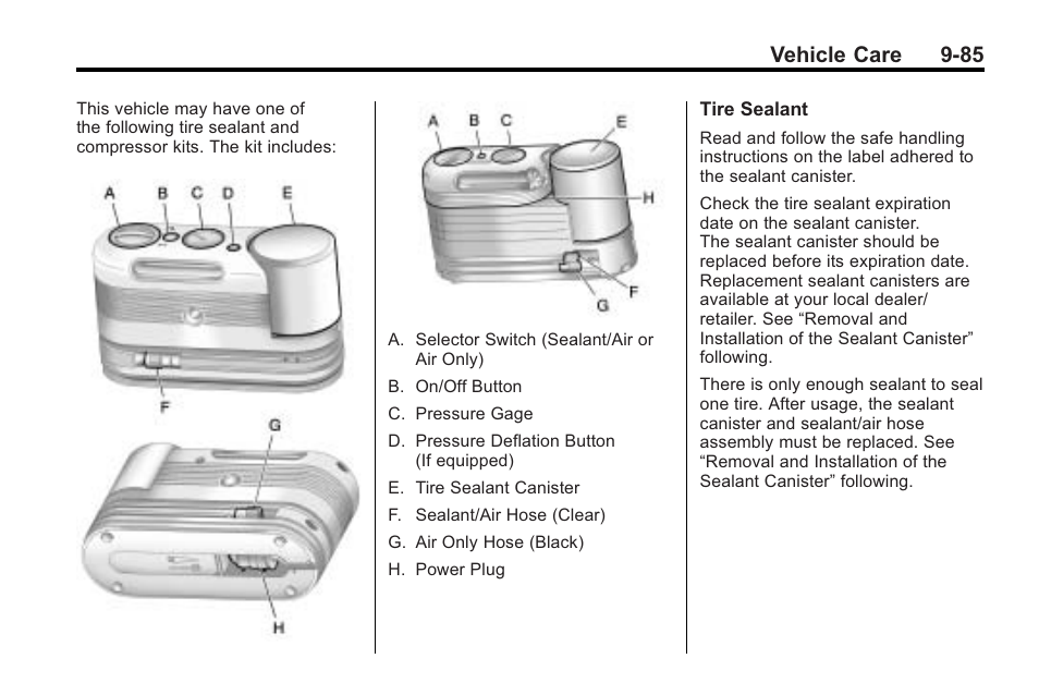 Vehicle care 9-85 | Cadillac 2010 Cadillac CTS/CTS-V User Manual | Page 385 / 464