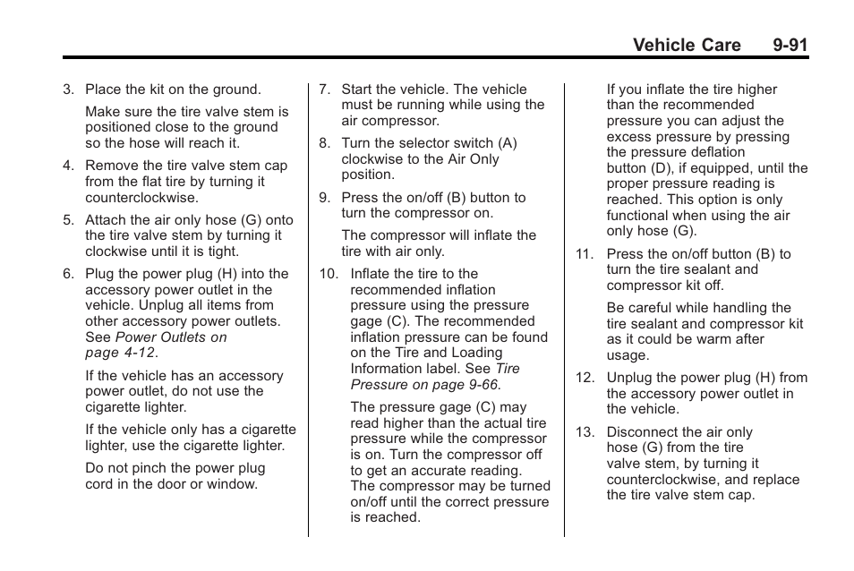Vehicle care 9-91 | Cadillac 2010 Cadillac CTS/CTS-V User Manual | Page 391 / 464