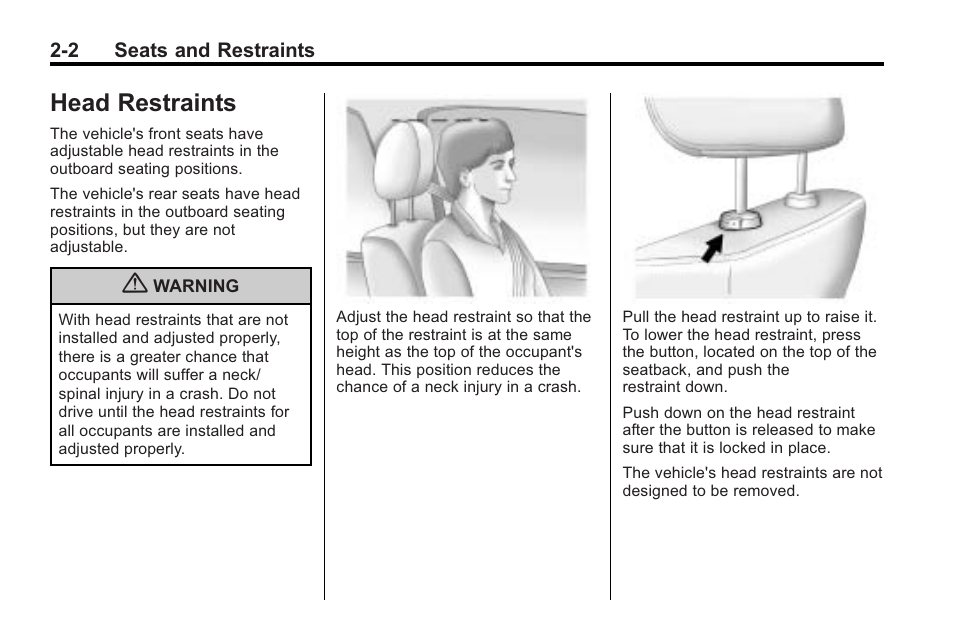 Head restraints, Head restraints -2 | Cadillac 2010 Cadillac CTS/CTS-V User Manual | Page 40 / 464