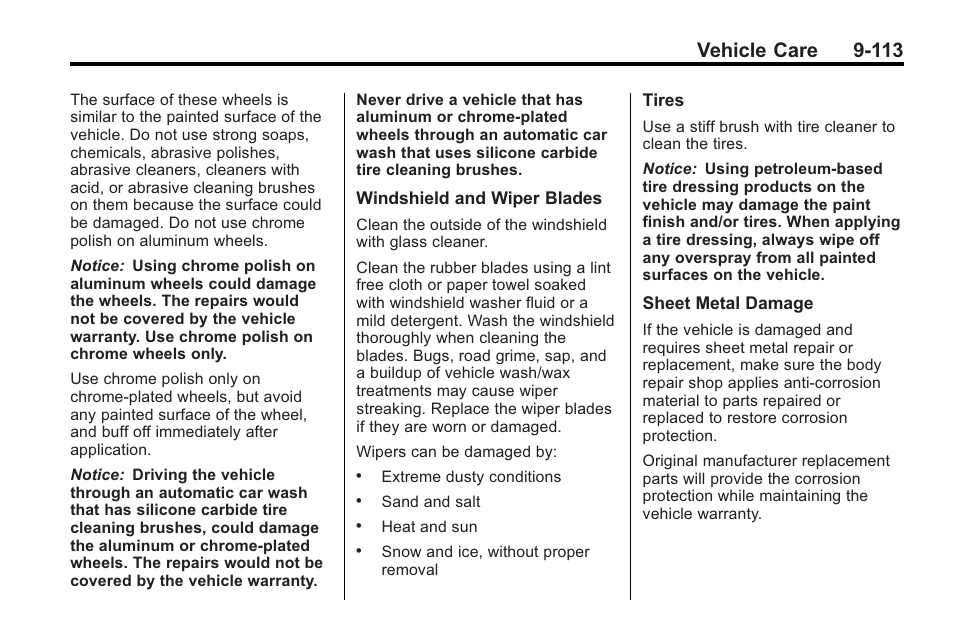 Vehicle care 9-113 | Cadillac 2010 Cadillac CTS/CTS-V User Manual | Page 413 / 464