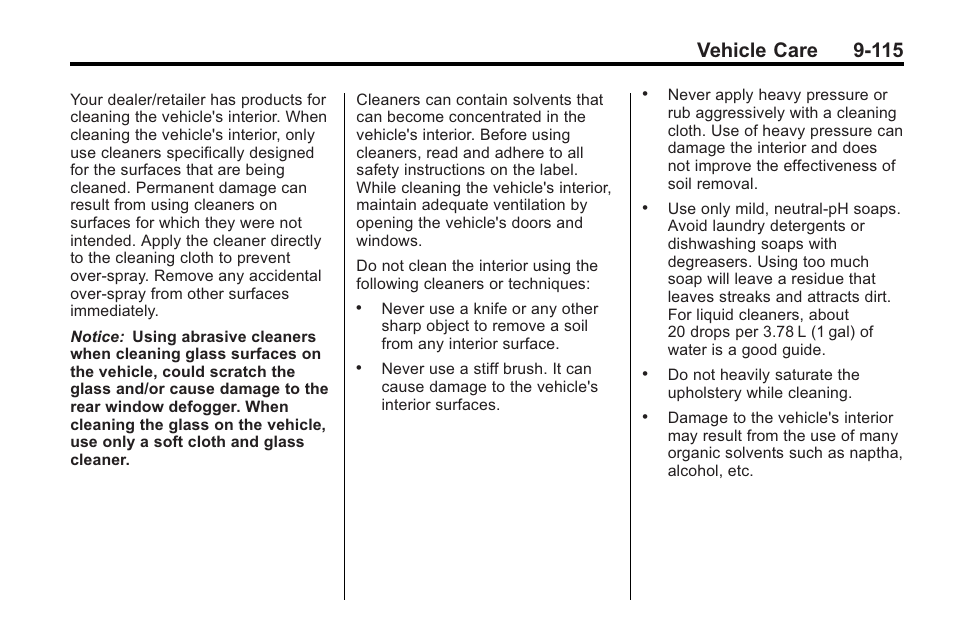 Vehicle care 9-115 | Cadillac 2010 Cadillac CTS/CTS-V User Manual | Page 415 / 464