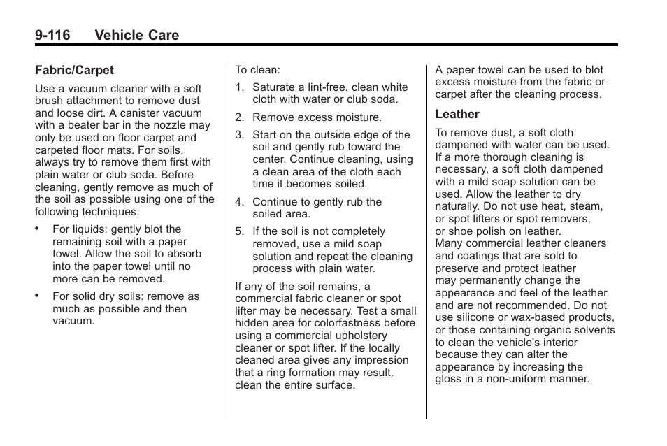116 vehicle care | Cadillac 2010 Cadillac CTS/CTS-V User Manual | Page 416 / 464