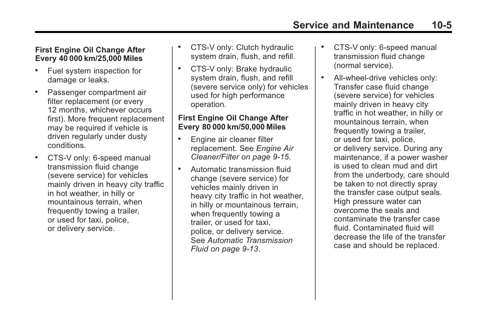 Service and maintenance 10-5 | Cadillac 2010 Cadillac CTS/CTS-V User Manual | Page 423 / 464