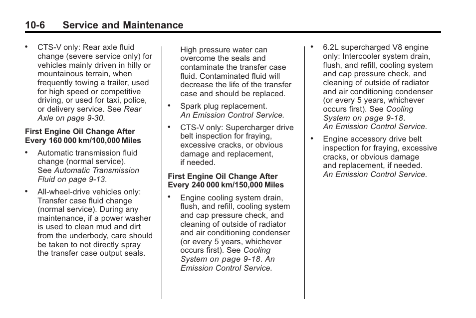 6 service and maintenance | Cadillac 2010 Cadillac CTS/CTS-V User Manual | Page 424 / 464