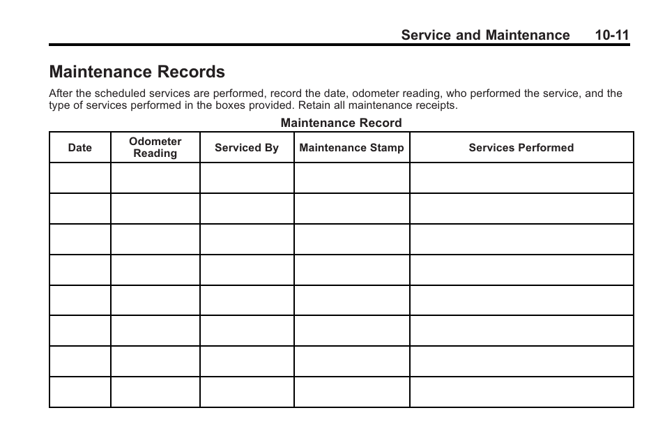 Maintenance records, Maintenance records -11 | Cadillac 2010 Cadillac CTS/CTS-V User Manual | Page 429 / 464