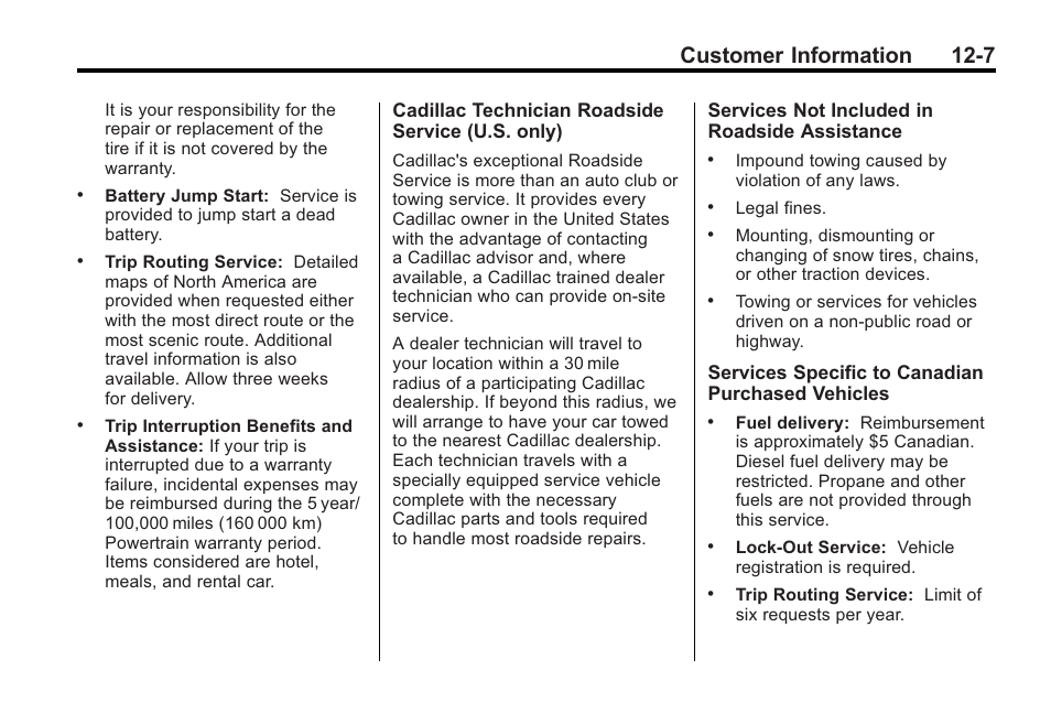 Customer information 12-7 | Cadillac 2010 Cadillac CTS/CTS-V User Manual | Page 443 / 464