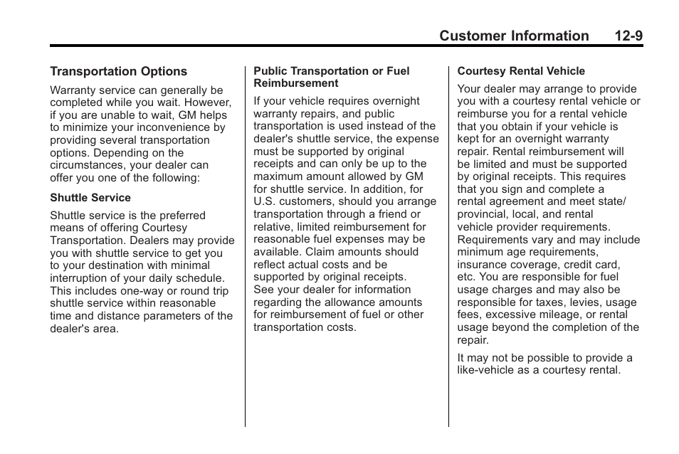 Customer information 12-9 | Cadillac 2010 Cadillac CTS/CTS-V User Manual | Page 445 / 464