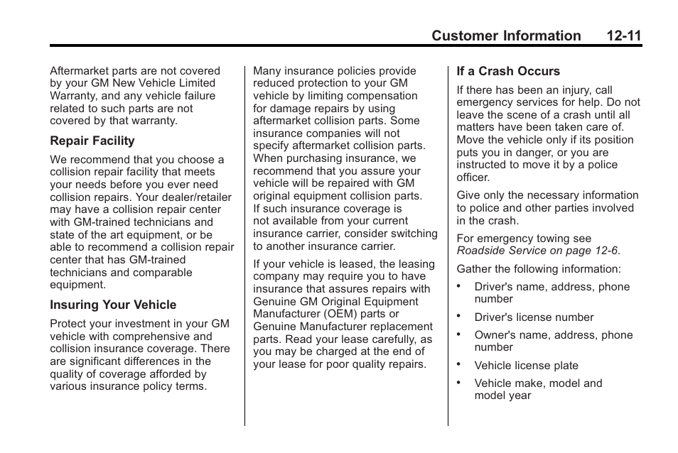 Customer information 12-11 | Cadillac 2010 Cadillac CTS/CTS-V User Manual | Page 447 / 464