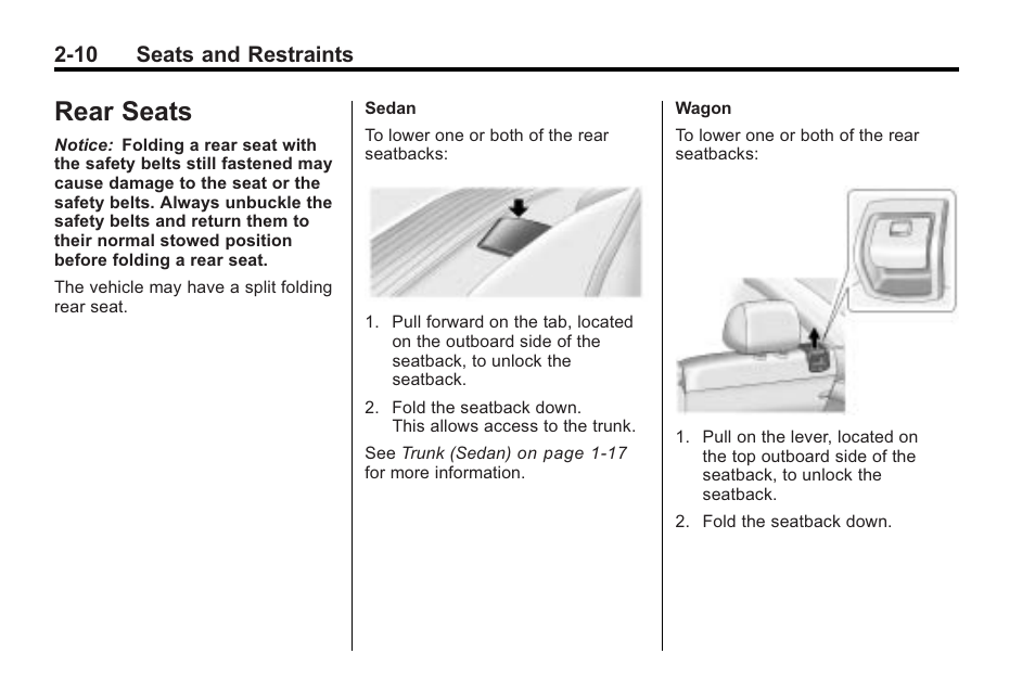 Rear seats, Rear seats -10, 10 seats and restraints | Cadillac 2010 Cadillac CTS/CTS-V User Manual | Page 48 / 464