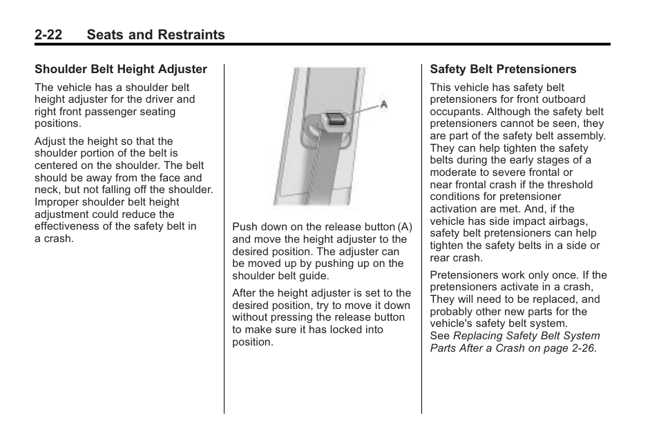 22 seats and restraints | Cadillac 2010 Cadillac CTS/CTS-V User Manual | Page 60 / 464