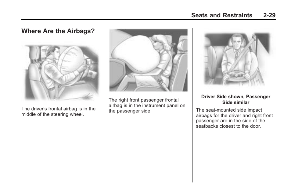 Where are the airbags, Where are the airbags? -29 | Cadillac 2010 Cadillac CTS/CTS-V User Manual | Page 67 / 464