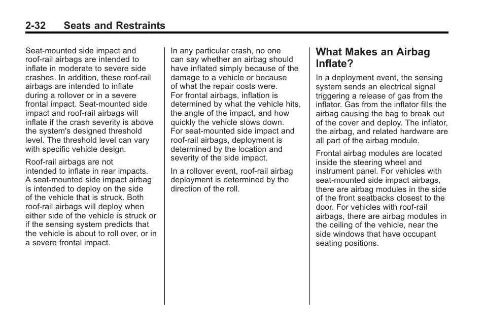 What makes an airbag inflate, Makes an airbag, Inflate? -32 | Cadillac 2010 Cadillac CTS/CTS-V User Manual | Page 70 / 464