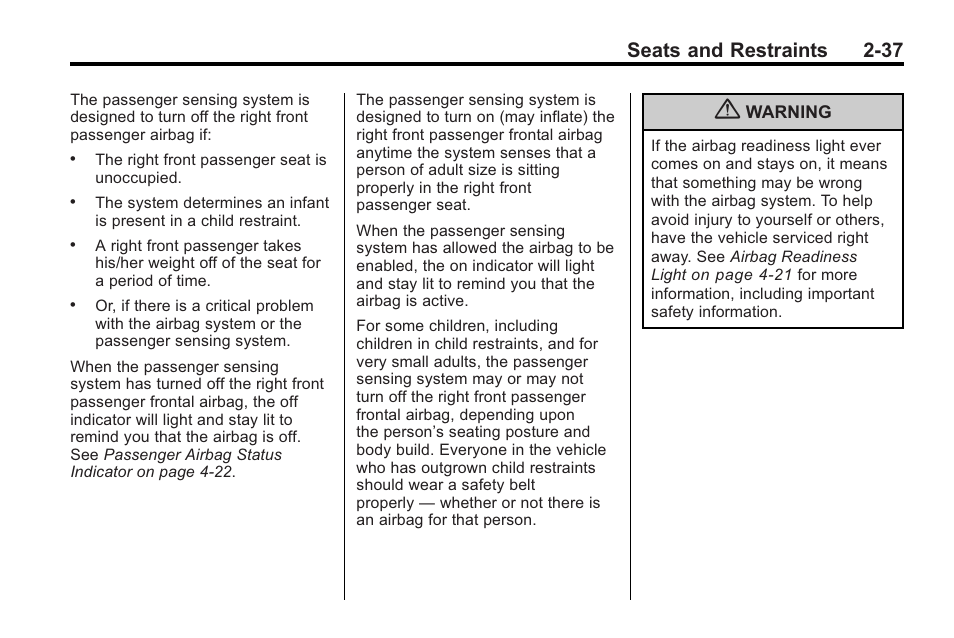 Seats and restraints 2-37 | Cadillac 2010 Cadillac CTS/CTS-V User Manual | Page 75 / 464