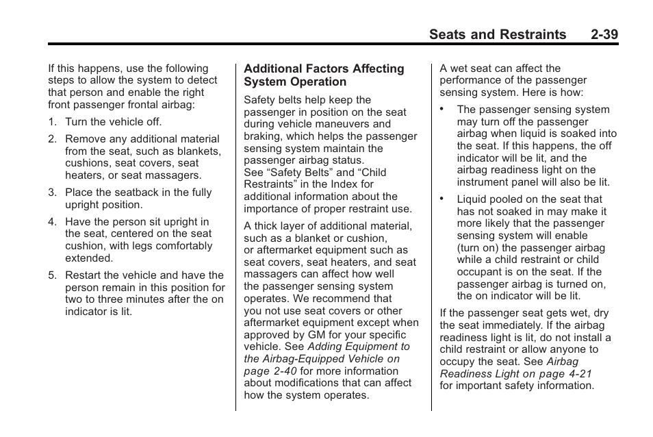 Seats and restraints 2-39 | Cadillac 2010 Cadillac CTS/CTS-V User Manual | Page 77 / 464