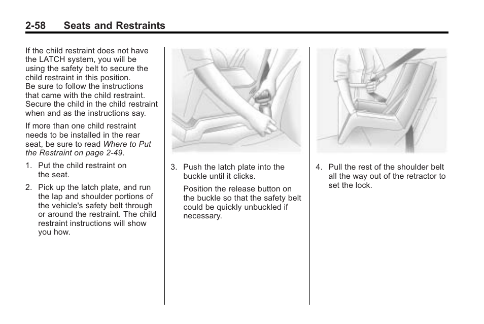 58 seats and restraints | Cadillac 2010 Cadillac CTS/CTS-V User Manual | Page 96 / 464