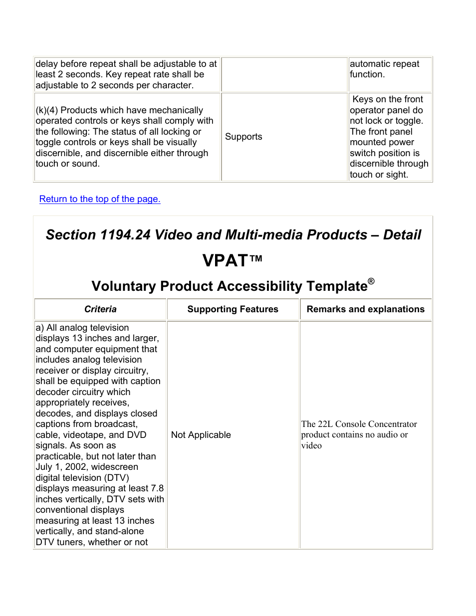 Vpat, Voluntary product accessibility template | Visara 22L User Manual | Page 10 / 18