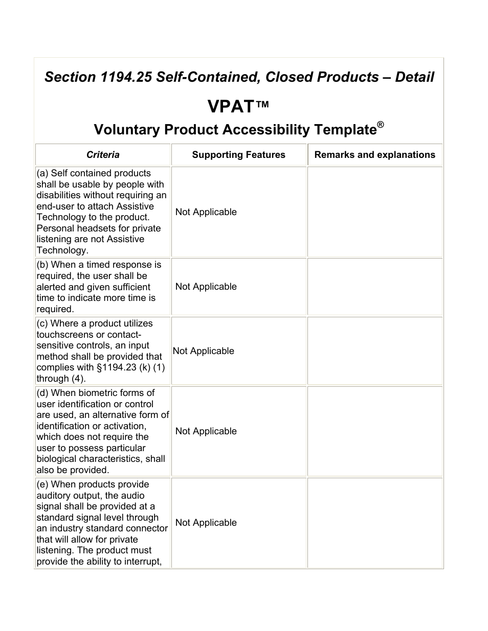 Vpat, Voluntary product accessibility template | Visara 22L User Manual | Page 12 / 18