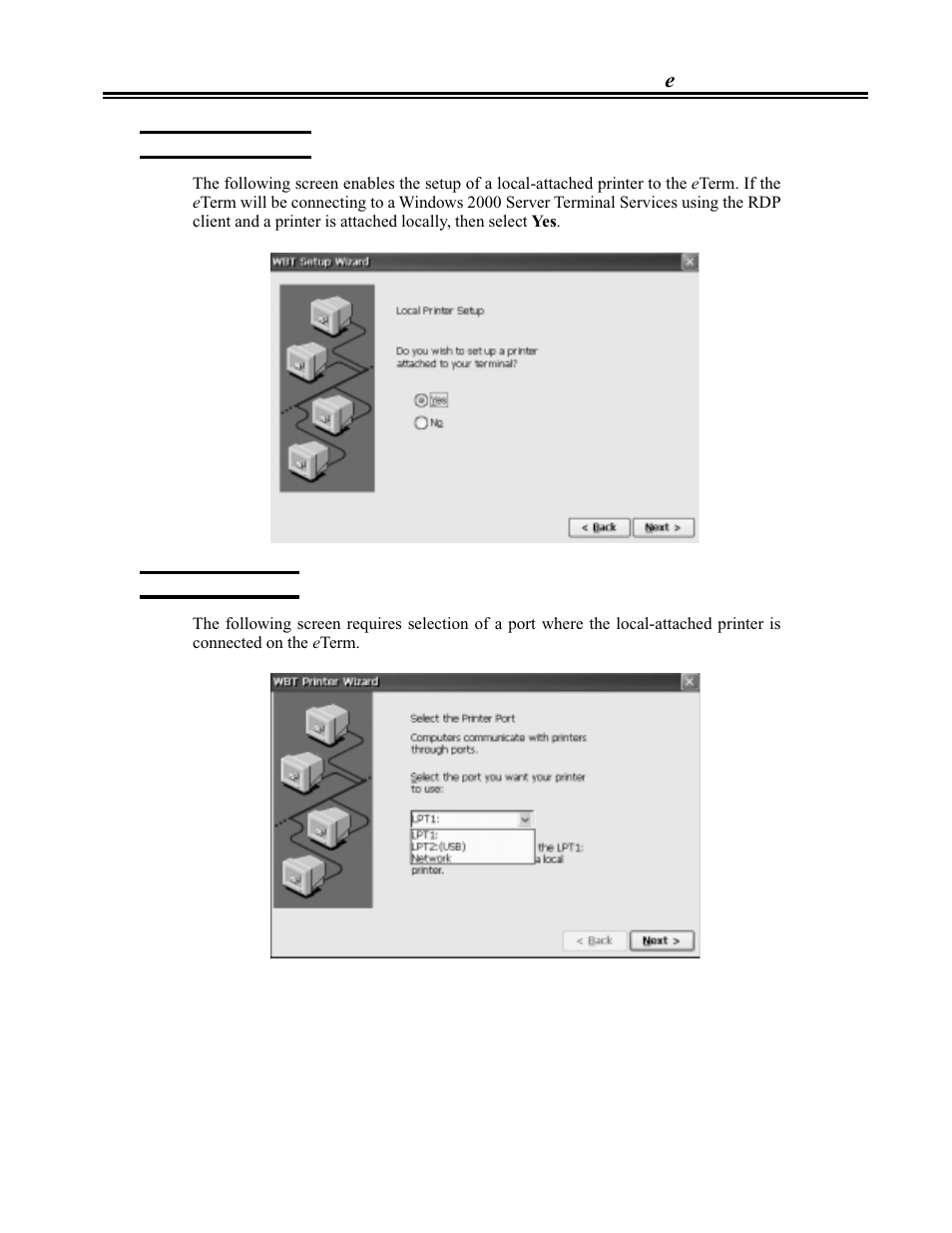 Local printer setup, Printer port setup, Local printer setup -7 printer port setup -7 | Visara eTerm 300 User Manual | Page 21 / 64