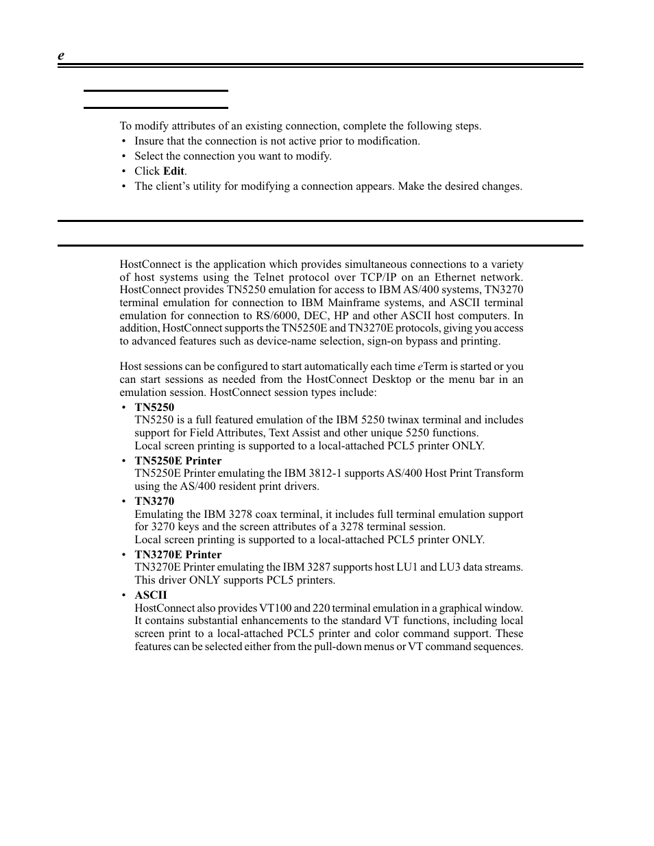 Modifying a connection, Visara hostconnect client connection, Connection types | Modifying a connection -14, Visara hostconnect client connection -14 | Visara eTerm 300 User Manual | Page 38 / 64