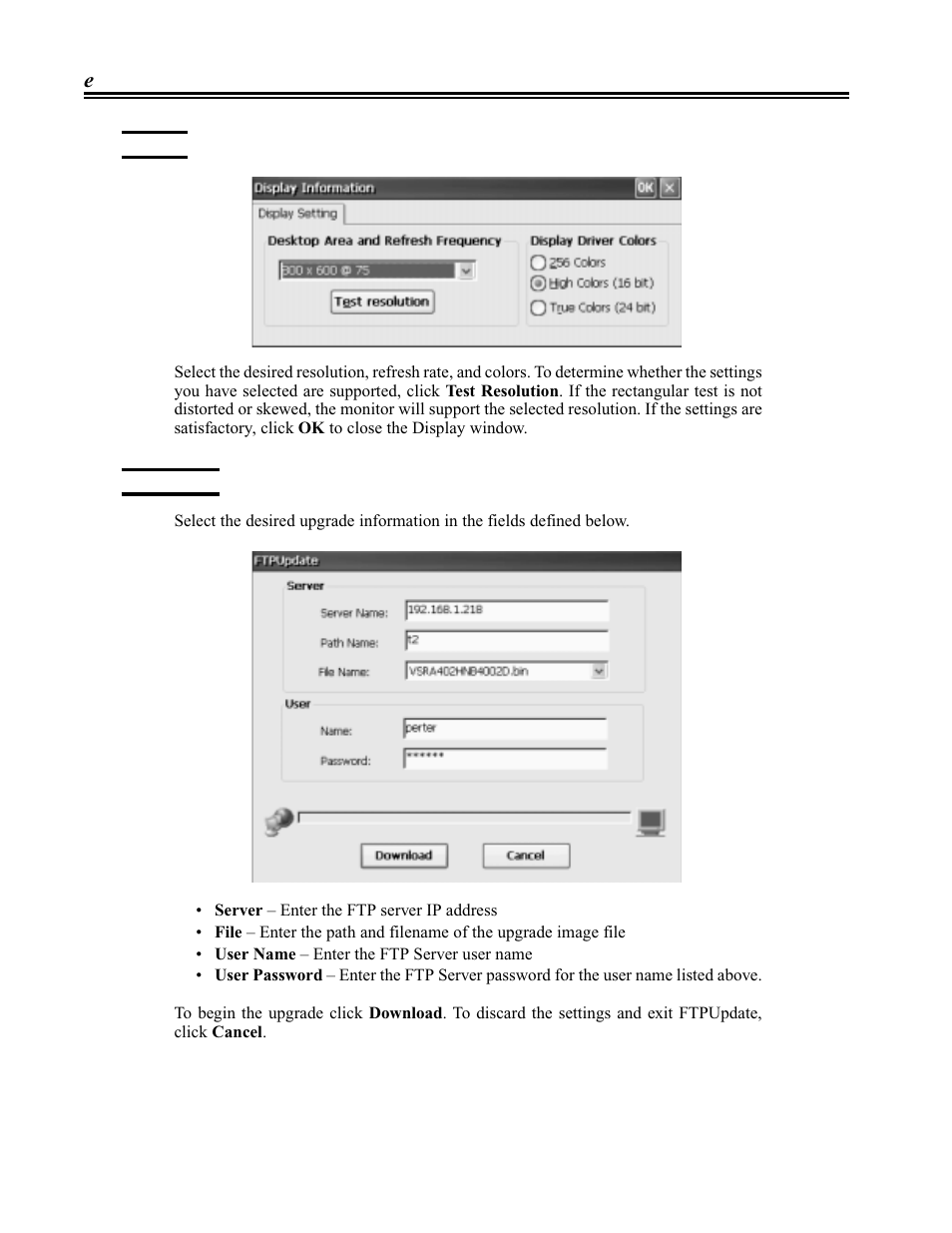 Display, Ftpupdate, Display -2 ftpupdate -2 | Visara eTerm 300 User Manual | Page 46 / 64