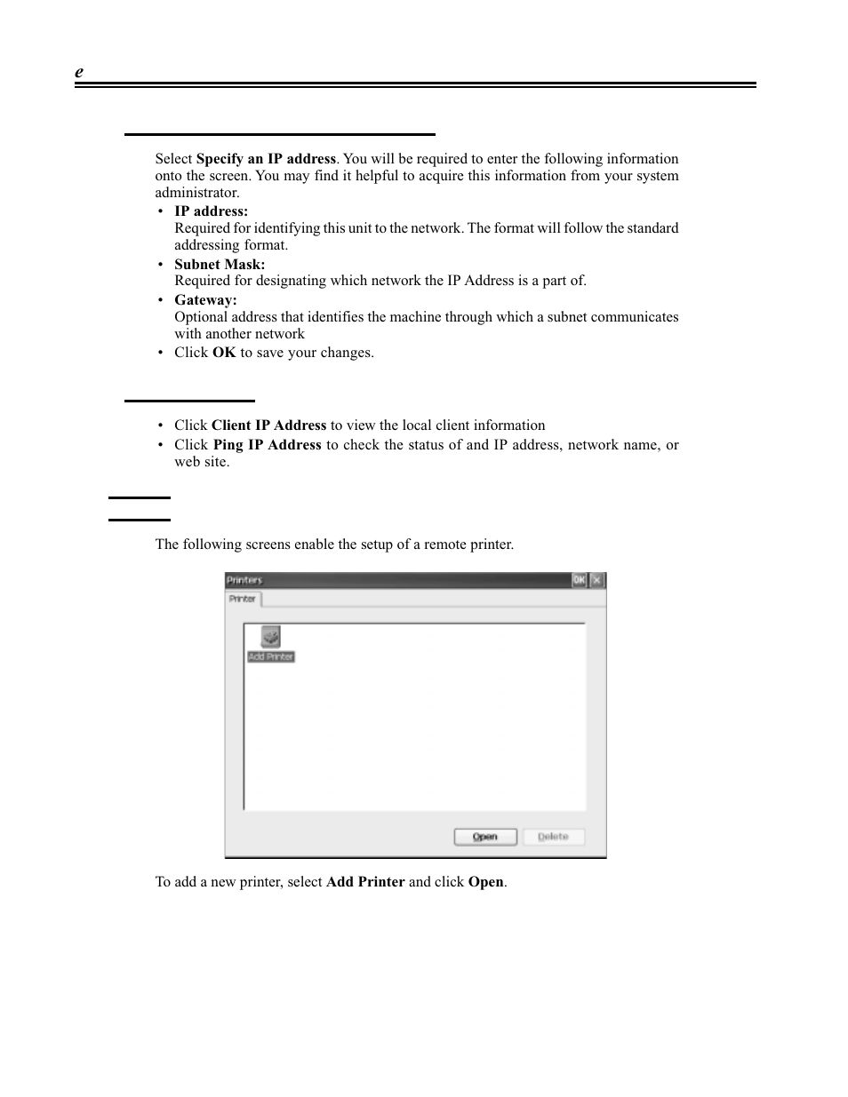 Printers, Manually assigning a static ip address, Network utilities | Printers -10 | Visara eTerm 300 User Manual | Page 54 / 64