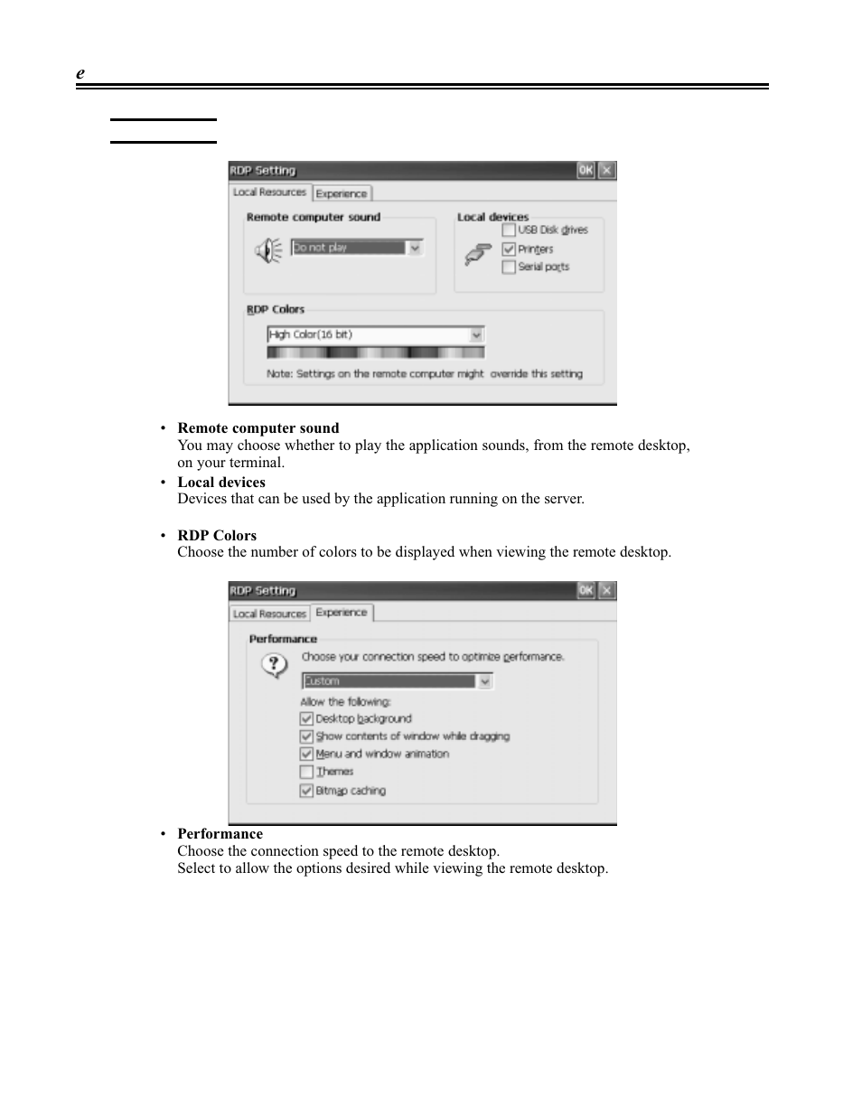 Rdp settings, Rdp setting, Rdp settings -14 | Visara eTerm 300 User Manual | Page 58 / 64