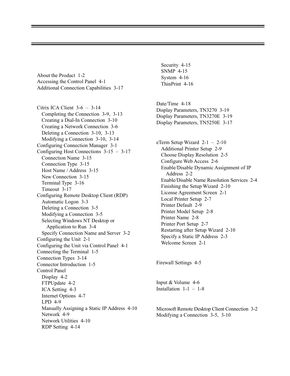 Index, Configuring remote desktop client (rdp), Control panel | Visara eTerm 300 User Manual | Page 63 / 64