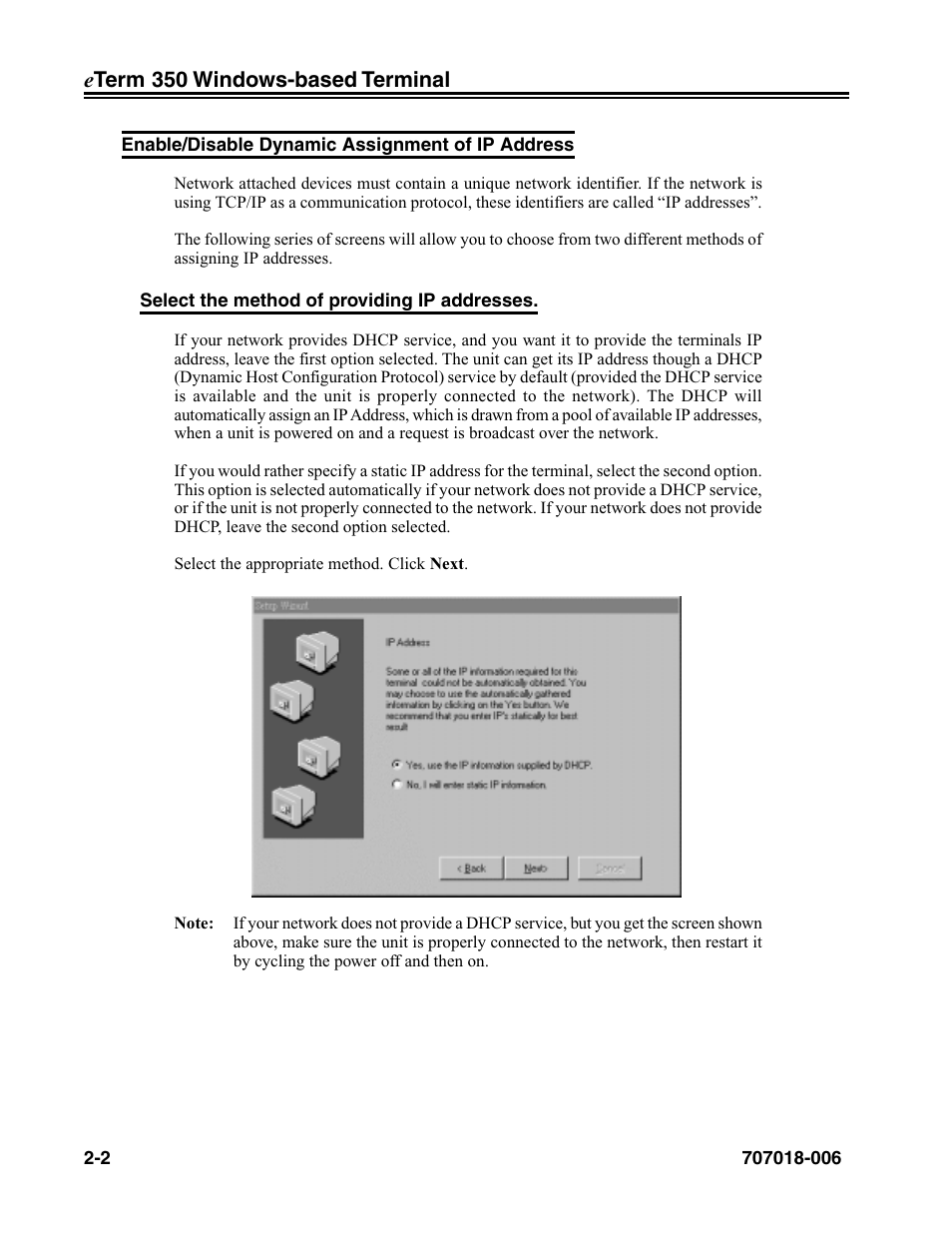 Enable/disable dynamic assignment of ip address, Enable/disable dynamic assignment of ip address -2 | Visara eTerm 350 User Manual | Page 14 / 70