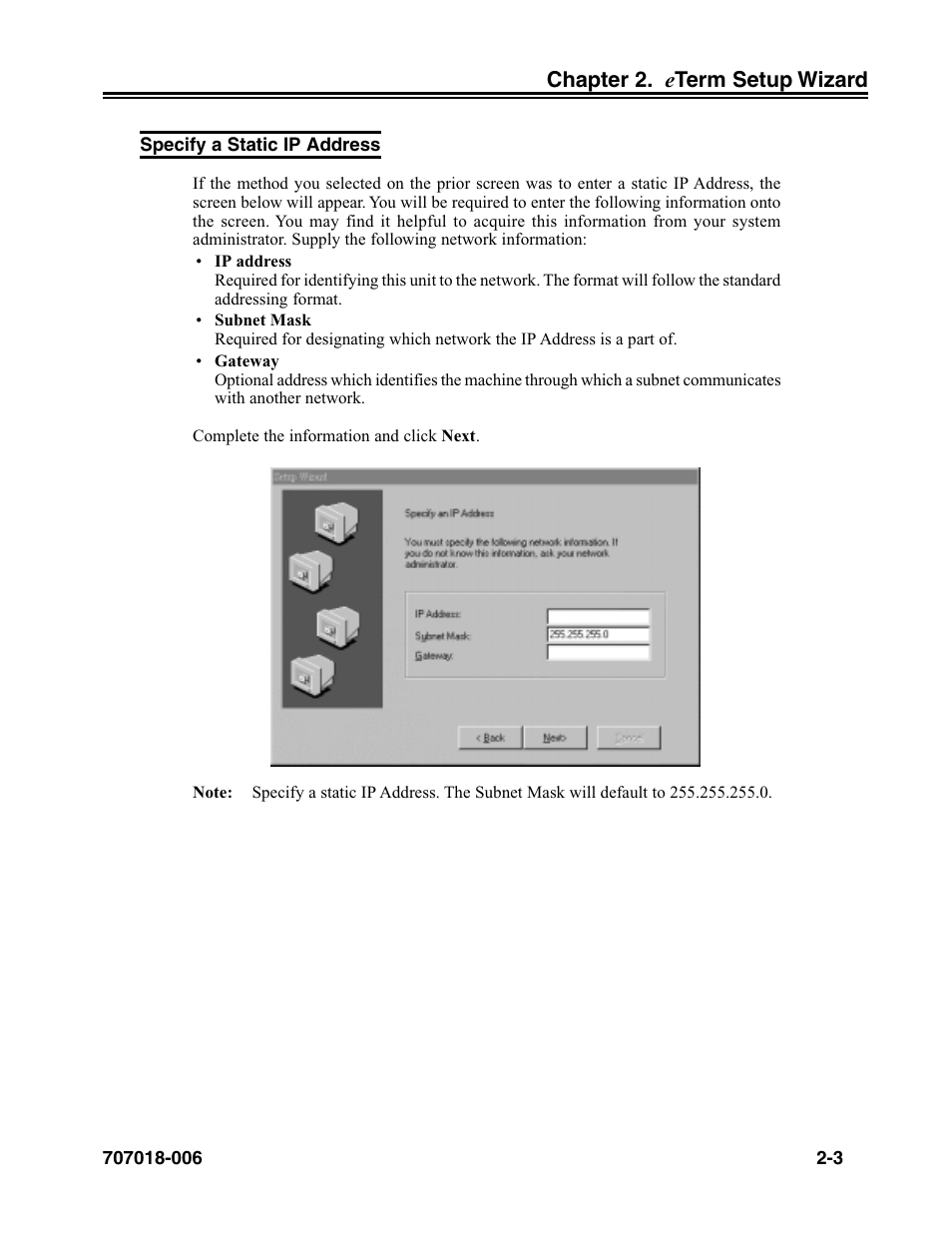 Specify a static ip address, Specify a static ip address -3 | Visara eTerm 350 User Manual | Page 15 / 70