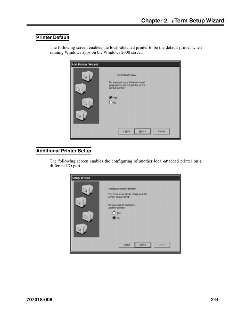 Printer default, Additional printer setup, Printer default -9 additional printer setup -9 | Visara eTerm 350 User Manual | Page 21 / 70