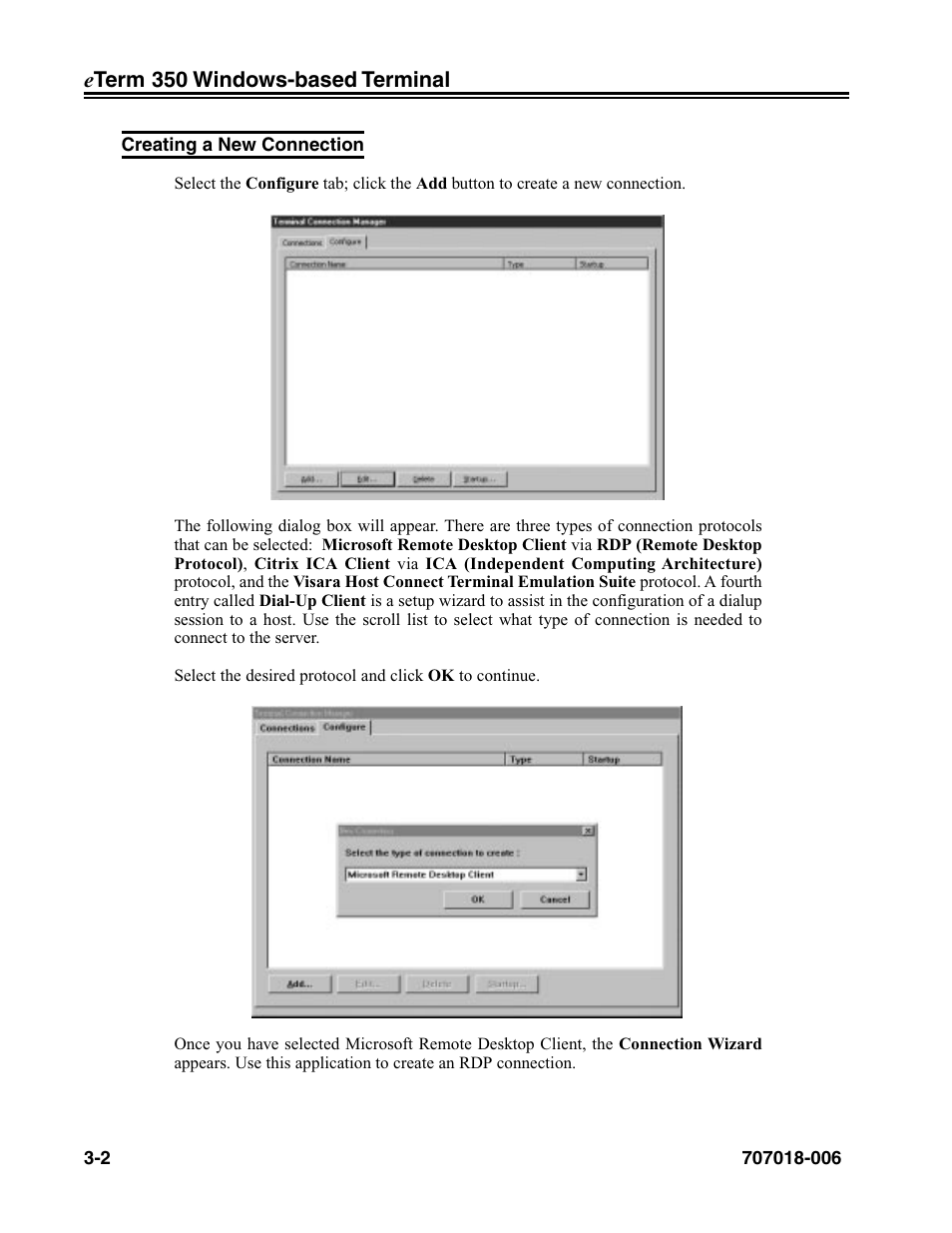 Creating a new connection, Creating a new connection -2 | Visara eTerm 350 User Manual | Page 24 / 70