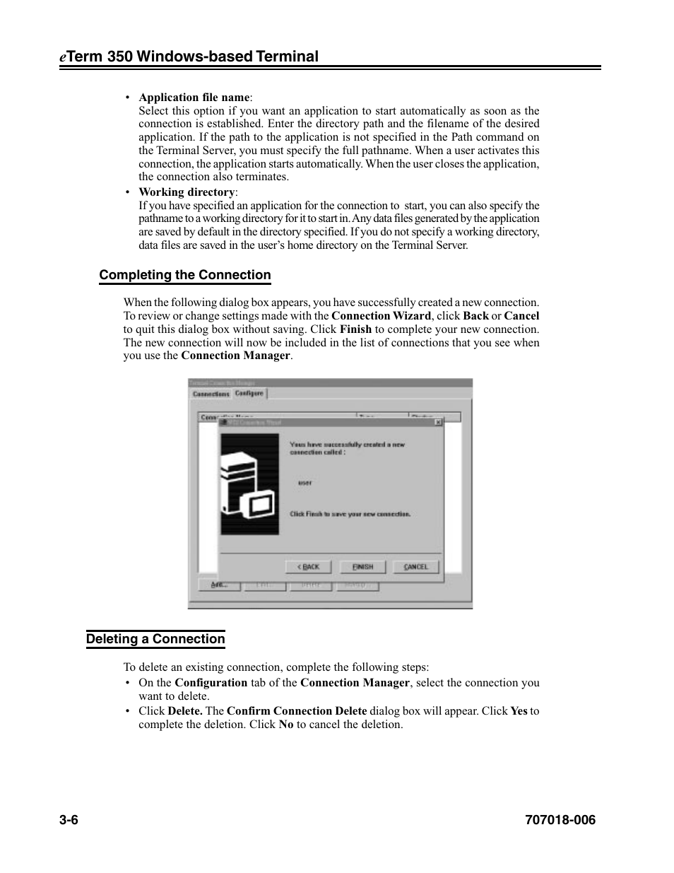 Deleting a connection, Deleting a connection -6 | Visara eTerm 350 User Manual | Page 28 / 70