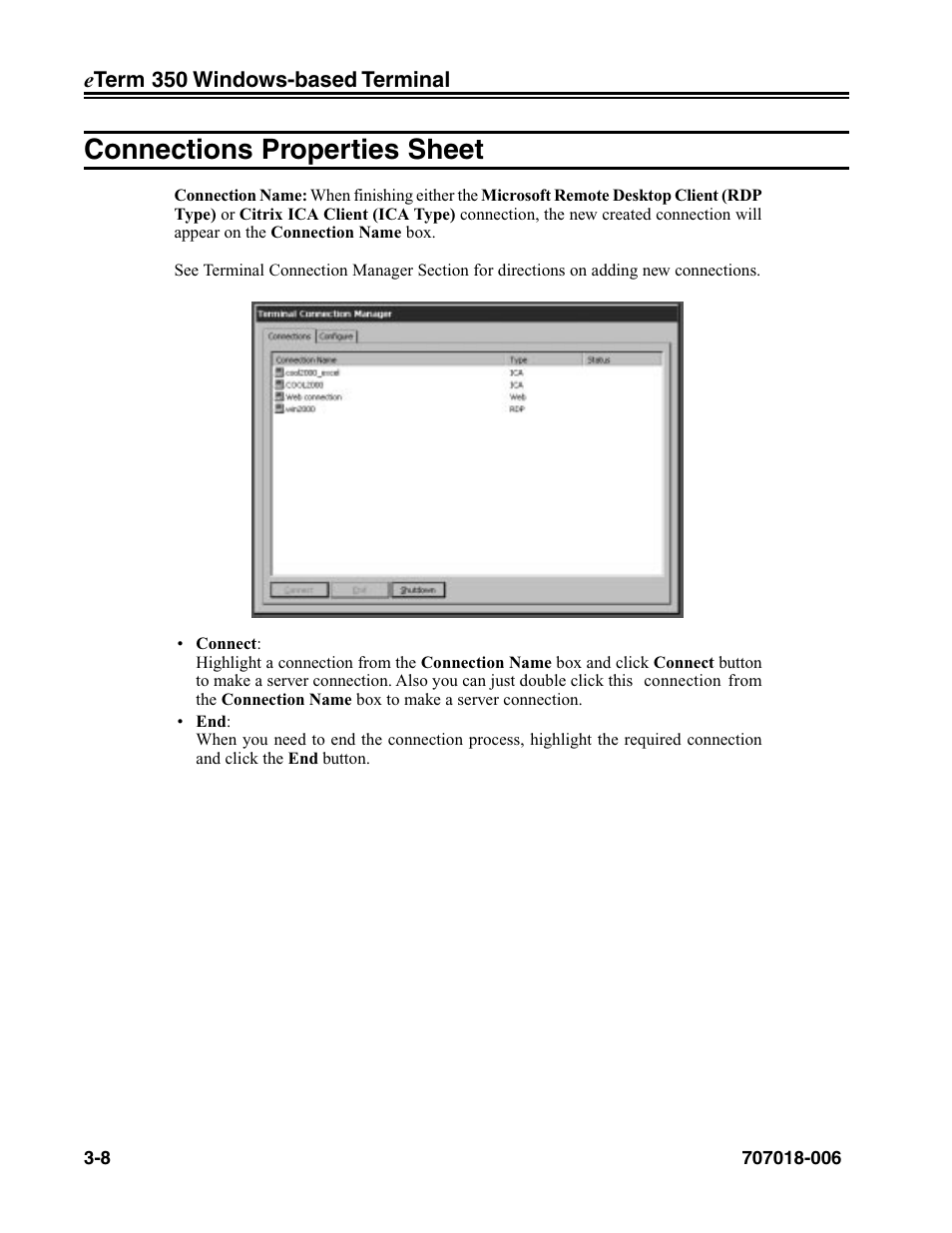 Connections properties sheet, Connections properties sheet -8 | Visara eTerm 350 User Manual | Page 30 / 70