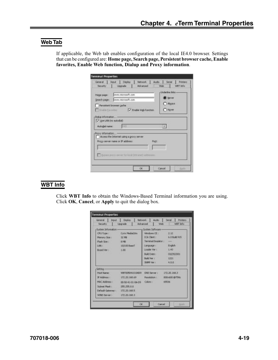 Web tab, Wbt info, Web tab -19 wbt info -19 | Visara eTerm 350 User Manual | Page 61 / 70