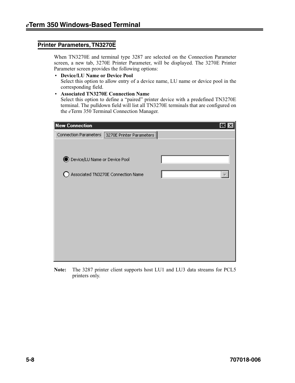 Printer parameters, tn3270e, Printer parameters, tn3270e -8 | Visara eTerm 350 User Manual | Page 70 / 70